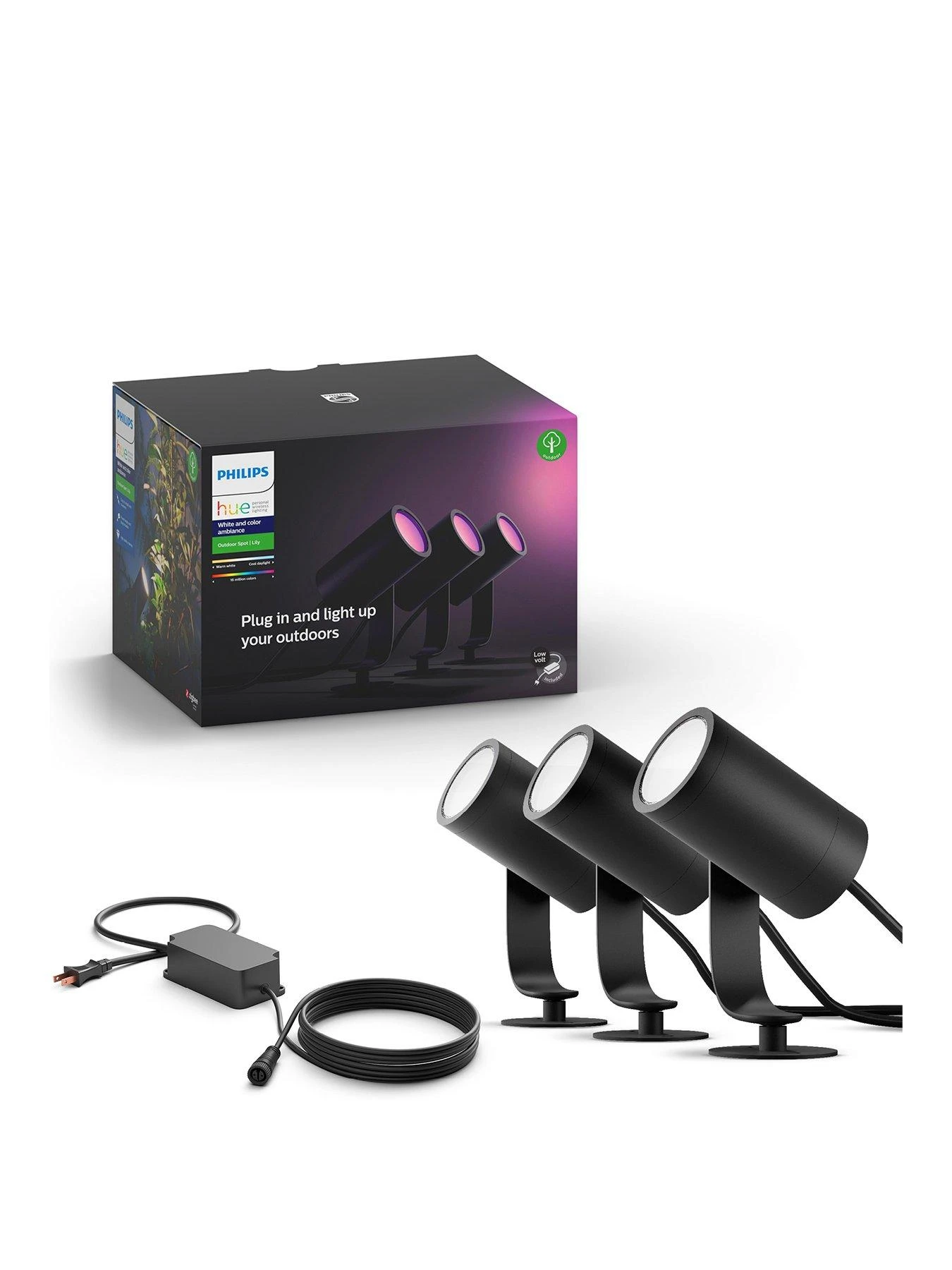 Philips Hue Hue Outdoor Lily Garden Spotlight Set 3x 8W + Base Unit 3 Philips Hue Hue Outdoor Lily Garden Spotlight Set 3x 8W + Base Unit