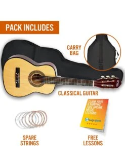3rd Avenue 1/2 Size Kids Classical Guitar Beginner Bundle - 6 Months FREE Lessons - Natural -NARA Computer Shop NDNJG SQ3 0000000099 N A SLd1