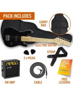 3rd Avenue Junior Electric Guitar Pack - Black With Free Online Music Lessons -NARA Computer Shop NTC4E SQ3 0000000004 BLACK SLd1