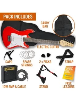 Rocket 3/4 Size Electric Guitar Ultimate Kit With 10W Amp - 6 Months FREE Lessons - Red -NARA Computer Shop NTC4H SQ3 0000000017 RED SLd1