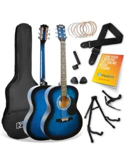 3rd Avenue Full Size 4/4 Acoustic Guitar Pack For Beginners - 6 Months FREE Lessons - Blueburst