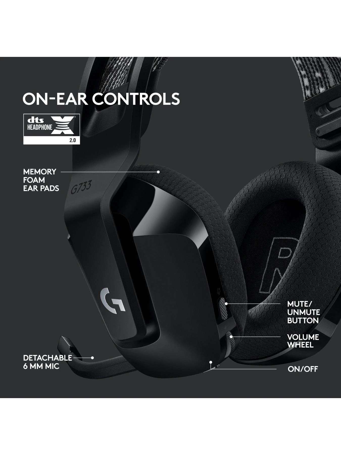 LogitechG G733 Lightspeed Wireless Gaming Headset - Black 7 LogitechG G733 Lightspeed Wireless Gaming Headset - Black - Image 5
