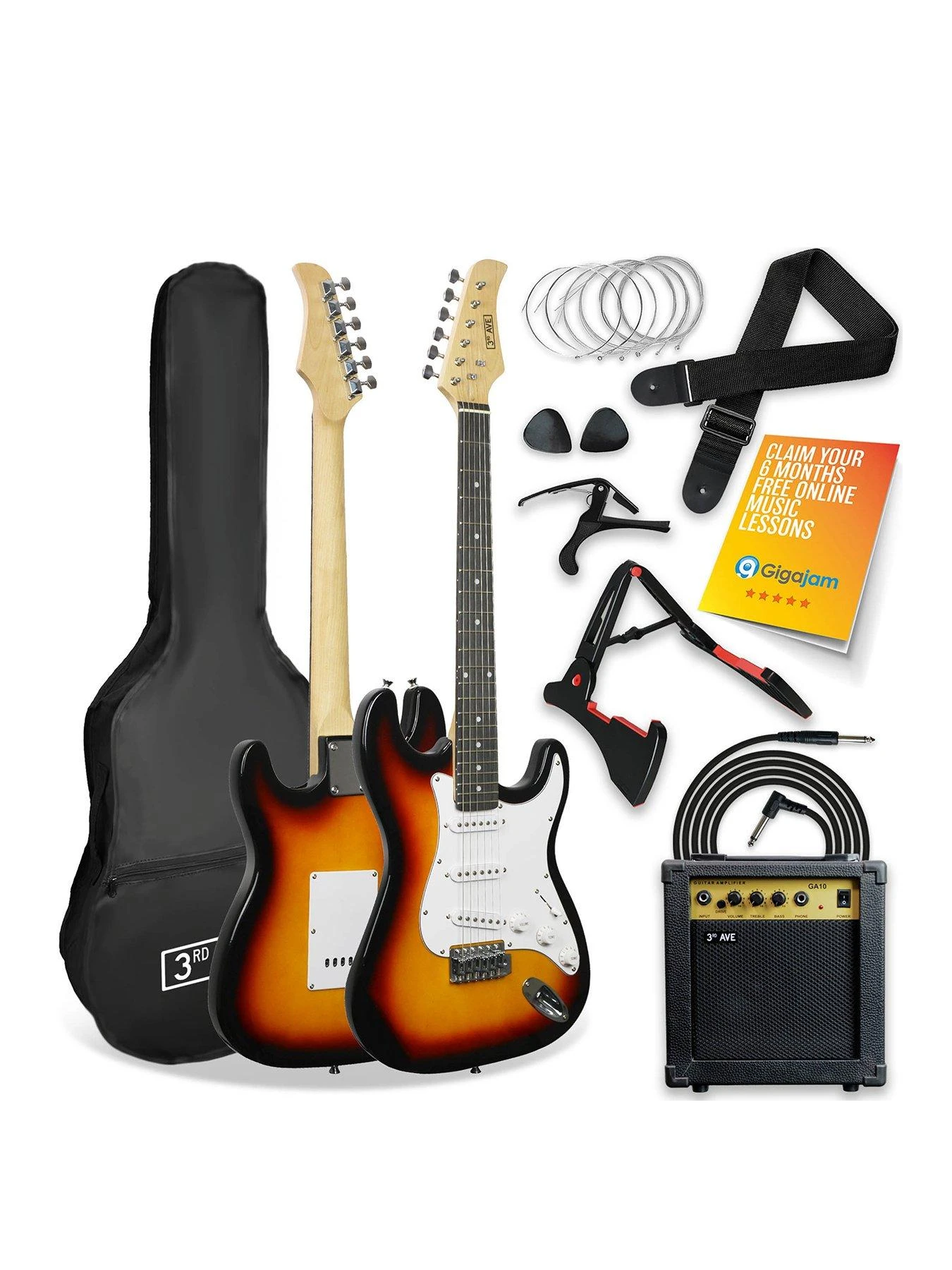 3rd Avenue Full Size 4/4 Electric Guitar Ultimate Kit With 10W Amp - 6 Months FREE Lessons - Sunburst 3 3rd Avenue Full Size 4/4 Electric Guitar Ultimate Kit With 10W Amp - 6 Months FREE Lessons - Sunburst