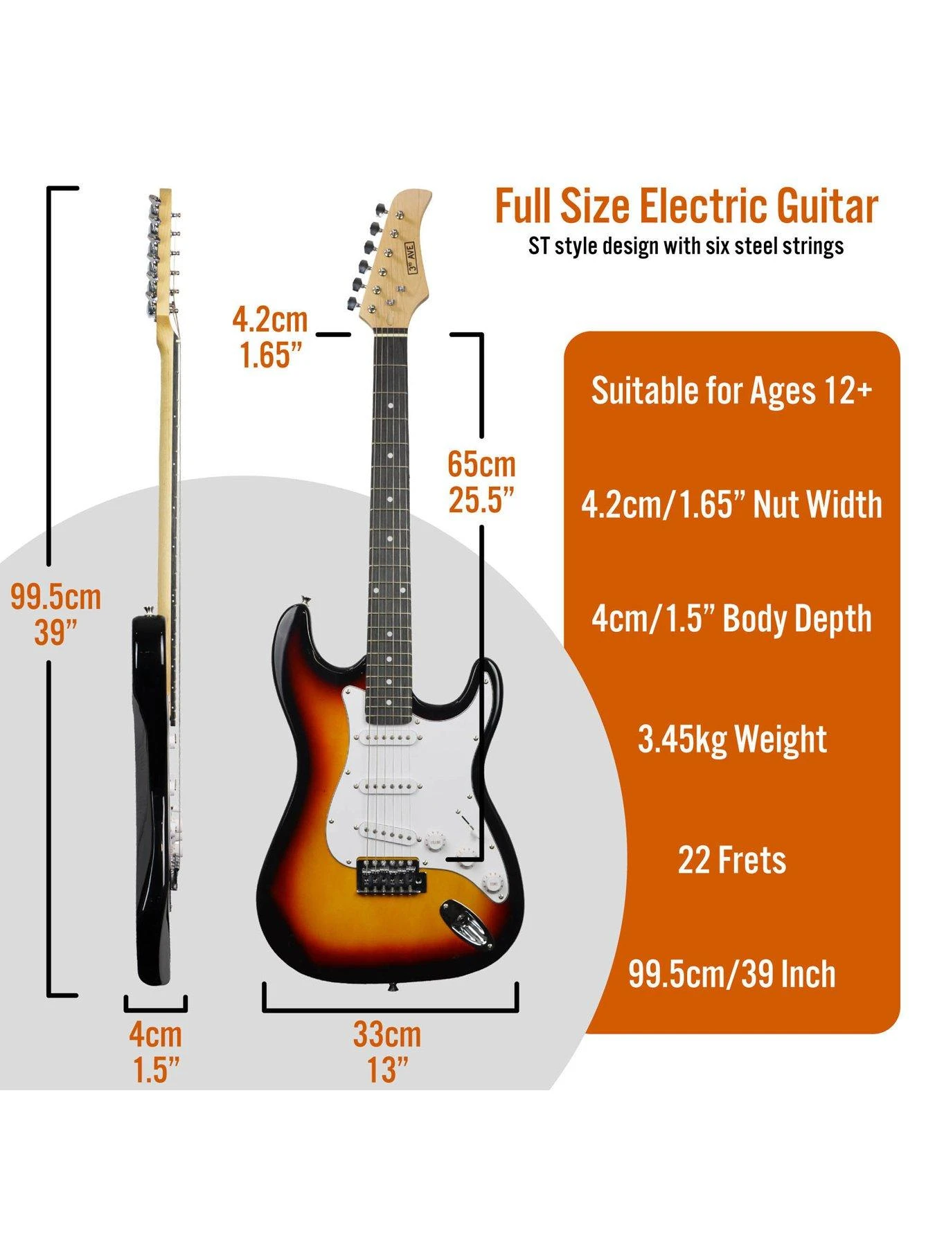 3rd Avenue Full Size 4/4 Electric Guitar Ultimate Kit With 10W Amp - 6 Months FREE Lessons - Sunburst 4 3rd Avenue Full Size 4/4 Electric Guitar Ultimate Kit With 10W Amp - 6 Months FREE Lessons - Sunburst - Image 2