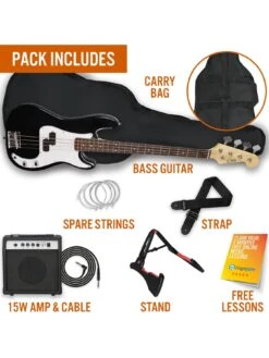 3rd Avenue Full Size Bass Guitar Ultimate Kit With 15W Amp - 6 Months FREE Lessons - Black -NARA Computer Shop TATLC SQ3 0000000099 N A SLd1