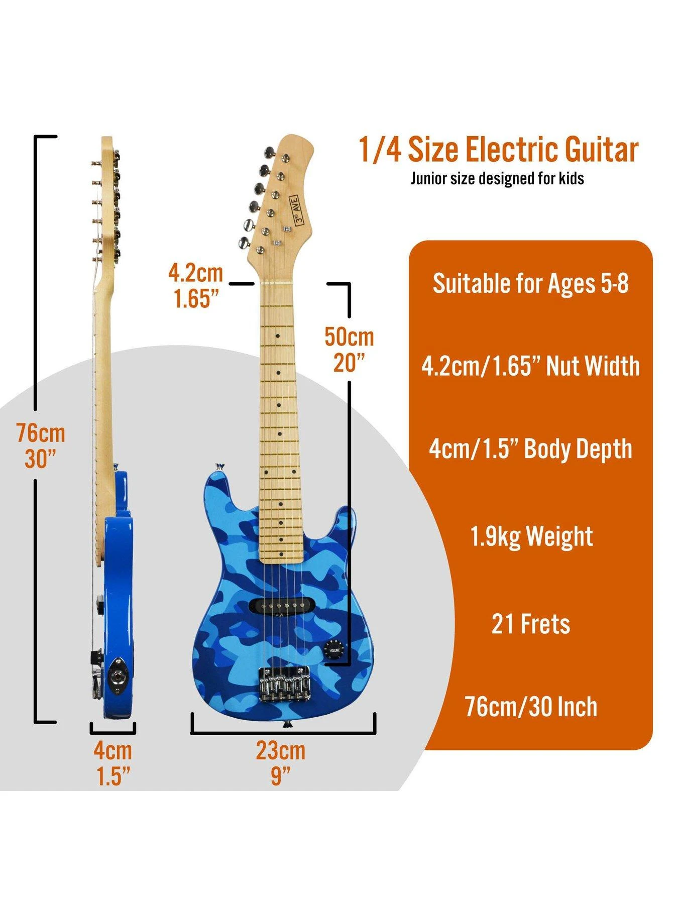 3rd Avenue Junior Electric Guitar Pack - Blue Camo 4 3rd Avenue Junior Electric Guitar Pack - Blue Camo - Image 2