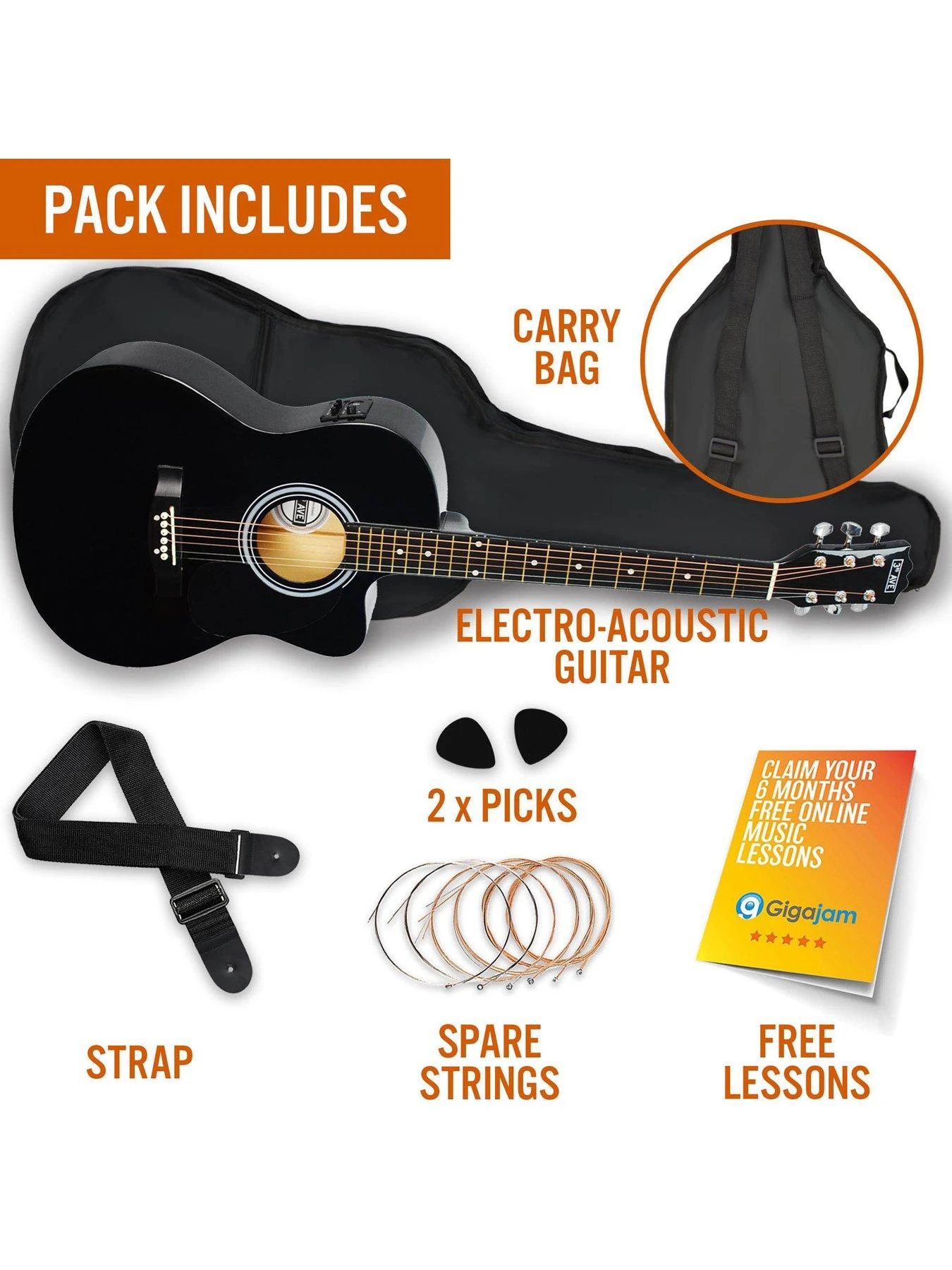3rd Avenue Cutaway Electro Acoustic Guitar Pack - Black 5 3rd Avenue Cutaway Electro Acoustic Guitar Pack - Black - Image 3