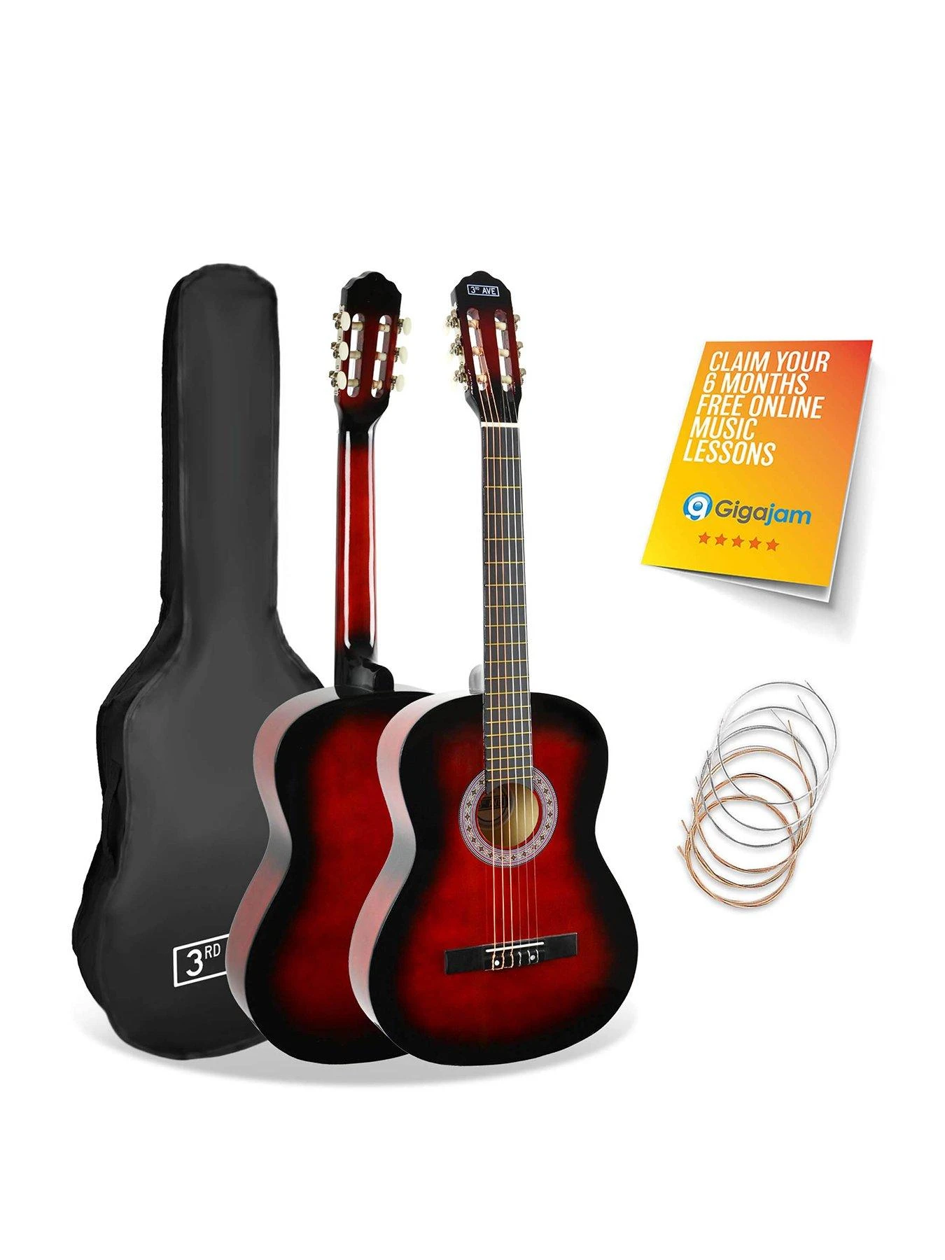3rd Avenue Full Size 4/4 Classical Guitar Beginner Bundle - 6 Months FREE Lessons - Redburst 3 3rd Avenue Full Size 4/4 Classical Guitar Beginner Bundle - 6 Months FREE Lessons - Redburst