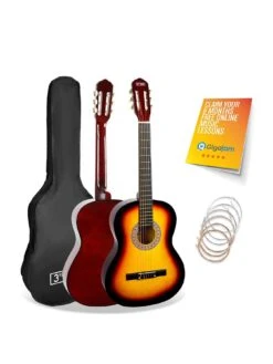 3rd Avenue Full Size 4/4 Classical Guitar Beginner Bundle - 6 Months FREE Lessons - Sunburst