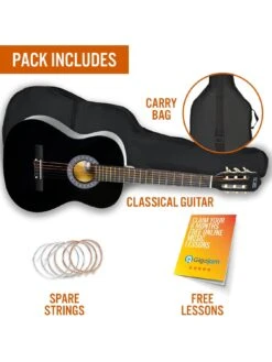 3rd Avenue 3/4 Size Kids Classical Guitar Beginner Bundle - 6 Months FREE Lessons - Black -NARA Computer Shop TATML SQ3 0000000099 N A SLd1