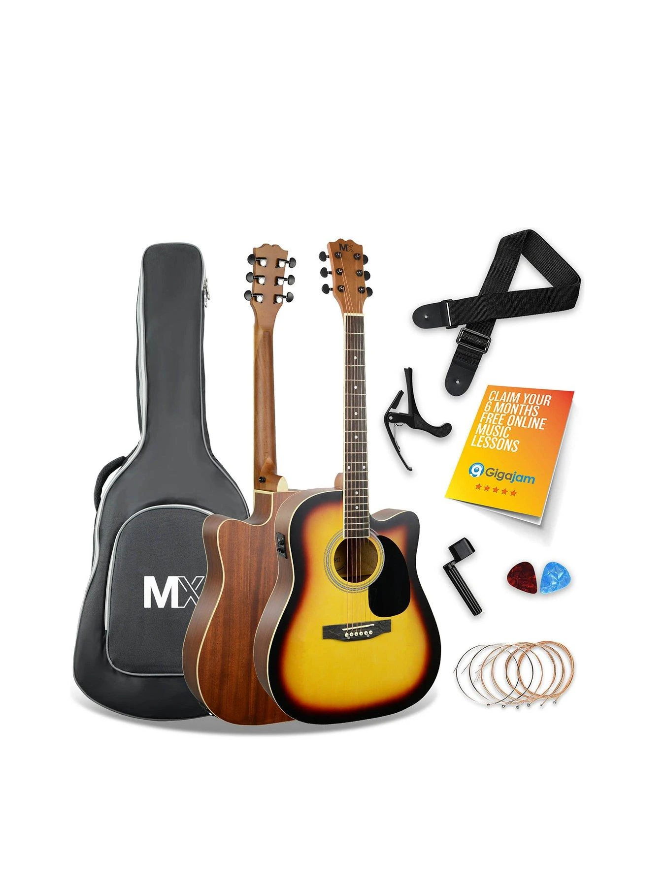 MX Cutaway Electro Acoustic Guitar Pack - Sunburst 3 MX Cutaway Electro Acoustic Guitar Pack - Sunburst