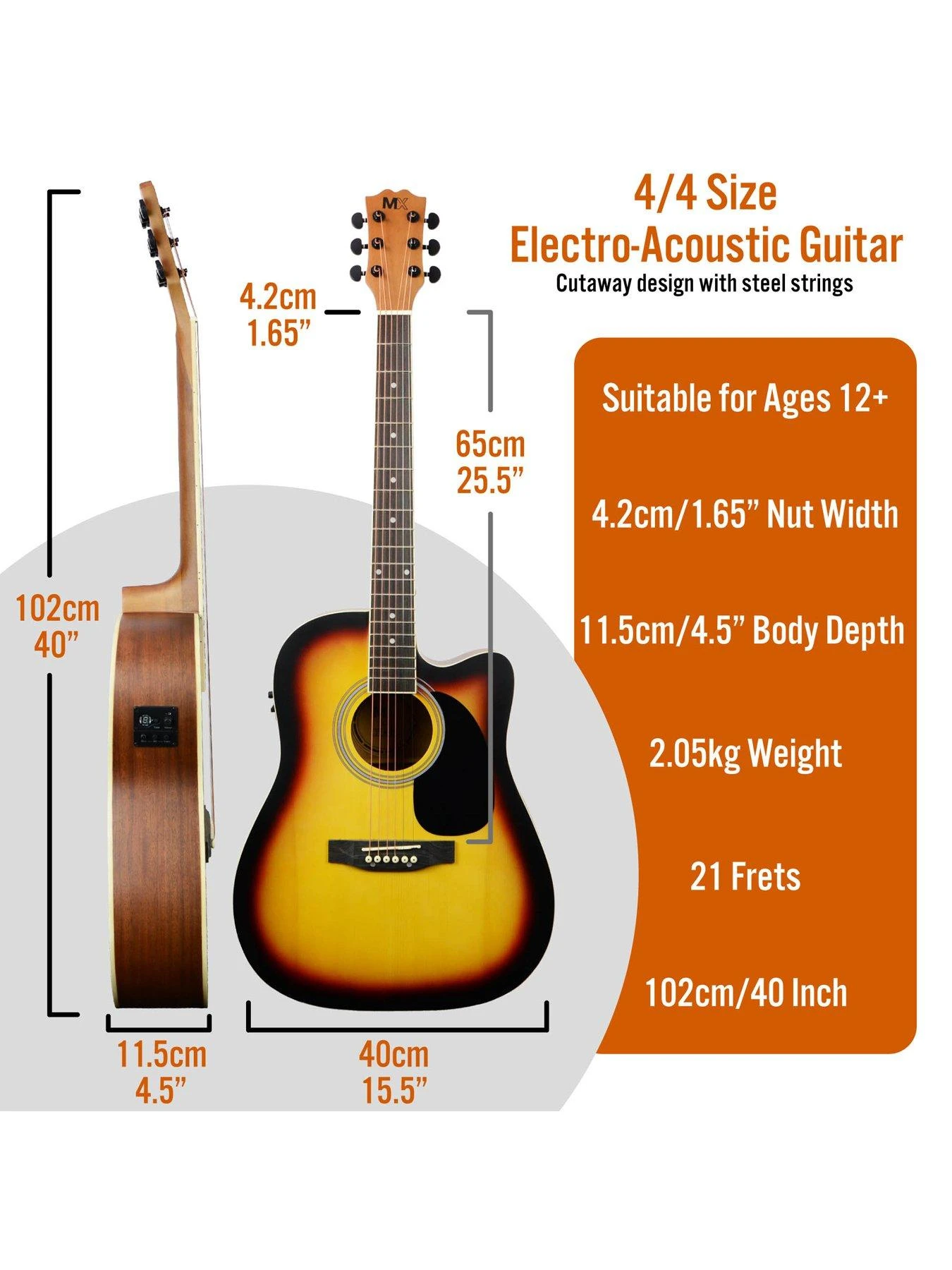 MX Cutaway Electro Acoustic Guitar Pack - Sunburst 4 MX Cutaway Electro Acoustic Guitar Pack - Sunburst - Image 2