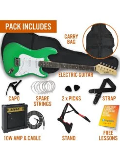 Full Size 4/4 Electric Guitar Ultimate Kit With 10W Amp - 6 Months FREE Lessons -  Green -NARA Computer Shop UW8G3 SQ3 0000000088 NO COLOR SLd1