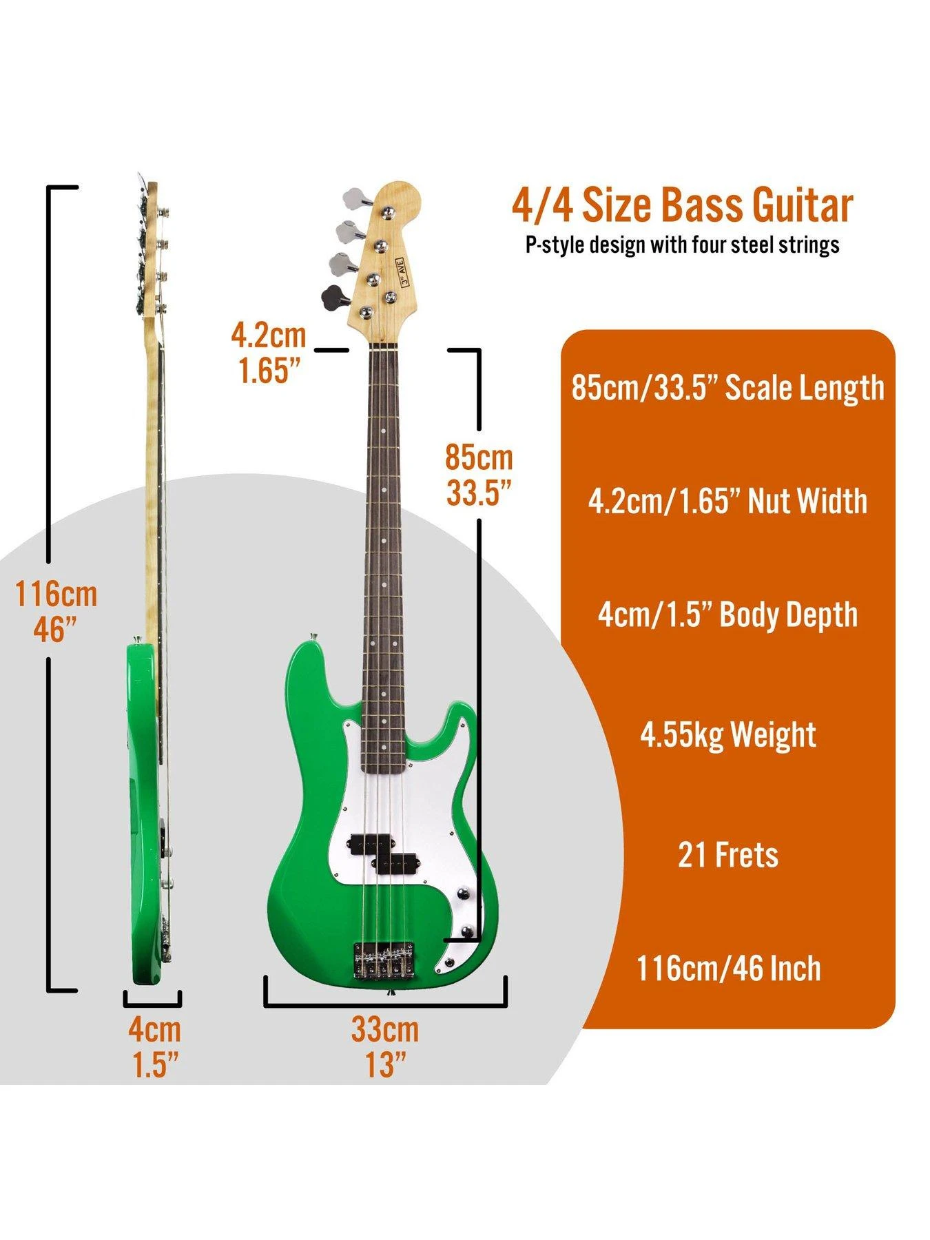Full Size Bass Guitar Ultimate Kit With 15W Amp - 6 Months FREE Lessons - Green 4 Full Size Bass Guitar Ultimate Kit With 15W Amp - 6 Months FREE Lessons - Green - Image 2