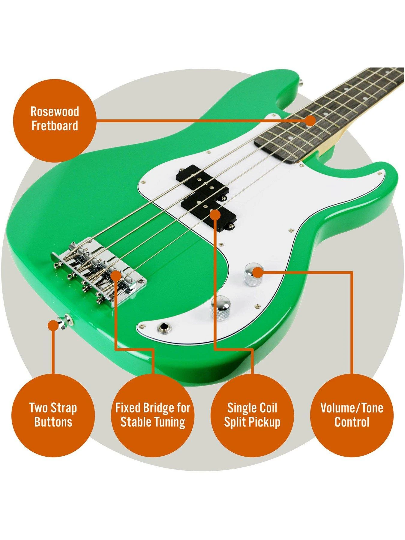 Full Size Bass Guitar Ultimate Kit With 15W Amp - 6 Months FREE Lessons - Green 6 Full Size Bass Guitar Ultimate Kit With 15W Amp - 6 Months FREE Lessons - Green - Image 4