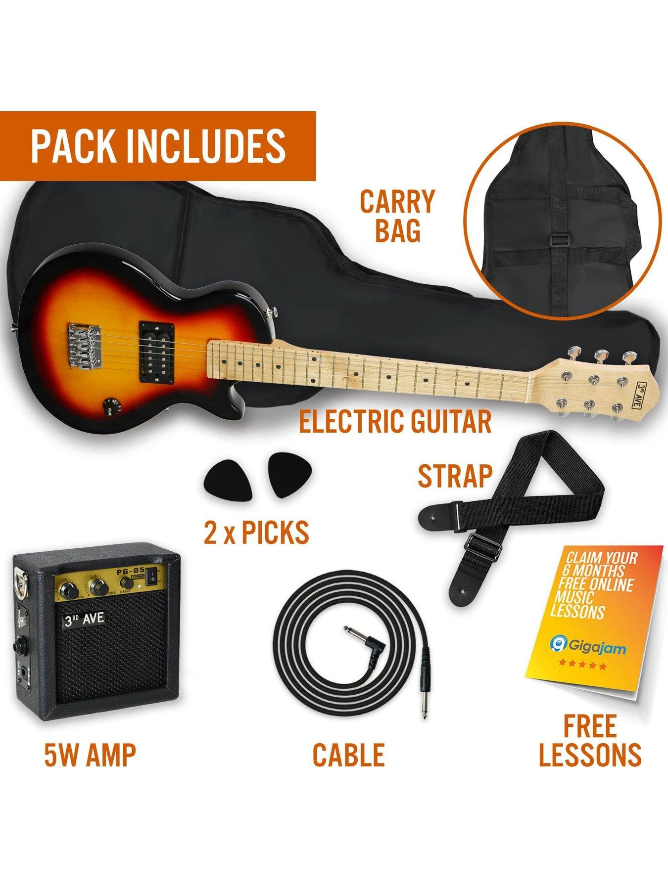 3rd Avenue✨ Junior Electric Rock Guitar Pack - Sunburst 5 3rd Avenue✨ Junior Electric Rock Guitar Pack - Sunburst - Image 3