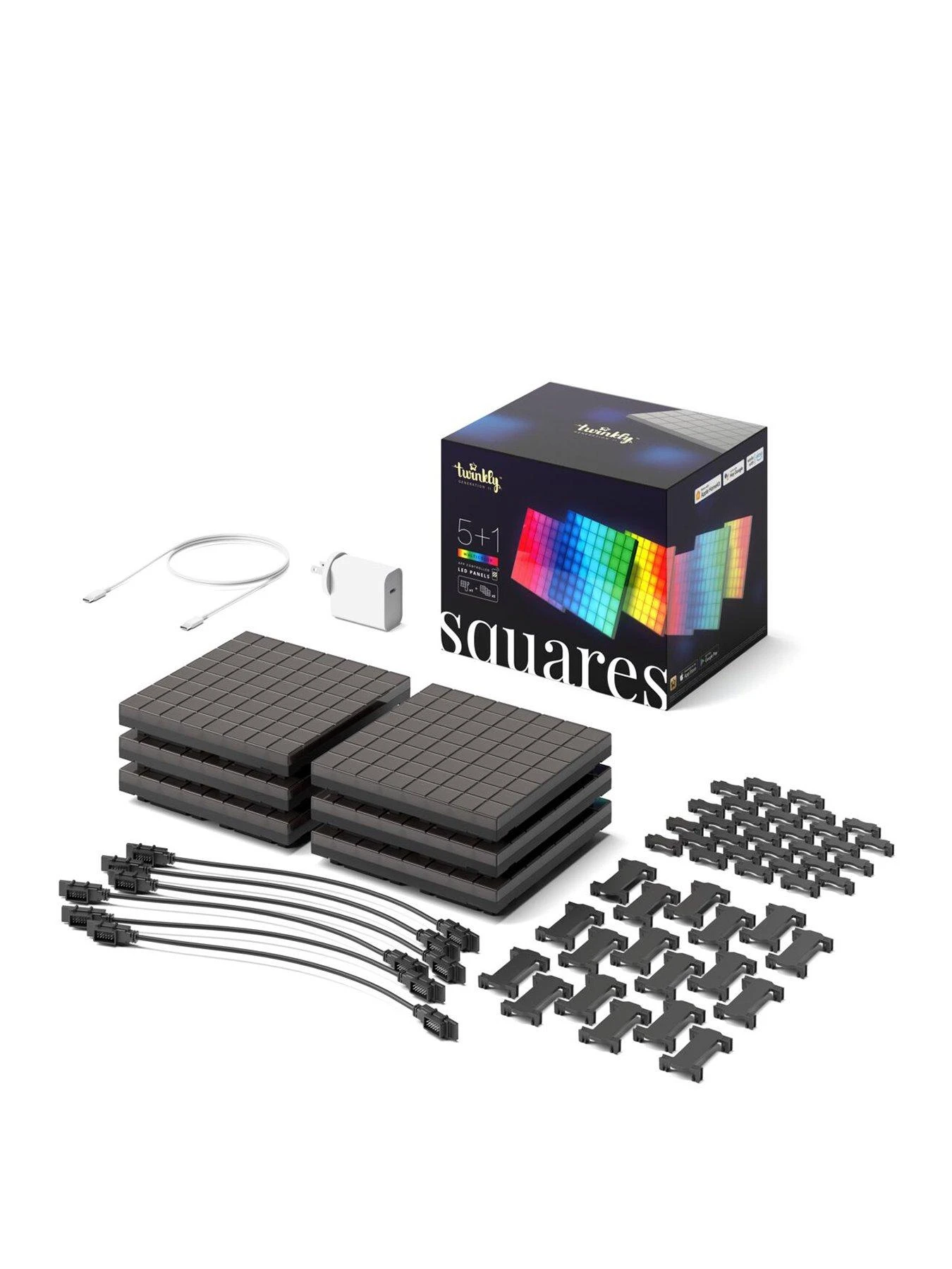 Twinkly Squares Combo Pack App-controlled LED Panels With 64 RGB (16 Million Colours) Pixels With 1 Master Tile + 5 Extensions 3 Twinkly Squares Combo Pack App-controlled LED Panels With 64 RGB (16 Million Colours) Pixels With 1 Master Tile + 5 Extensions