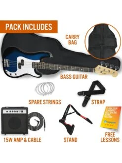 3rd Avenue Full Size Bass Guitar Ultimate Kit With 15W Amp - 6 Months FREE Lessons - Blueburst -NARA Computer Shop VE34K SQ4 0000000099 N A SLd1