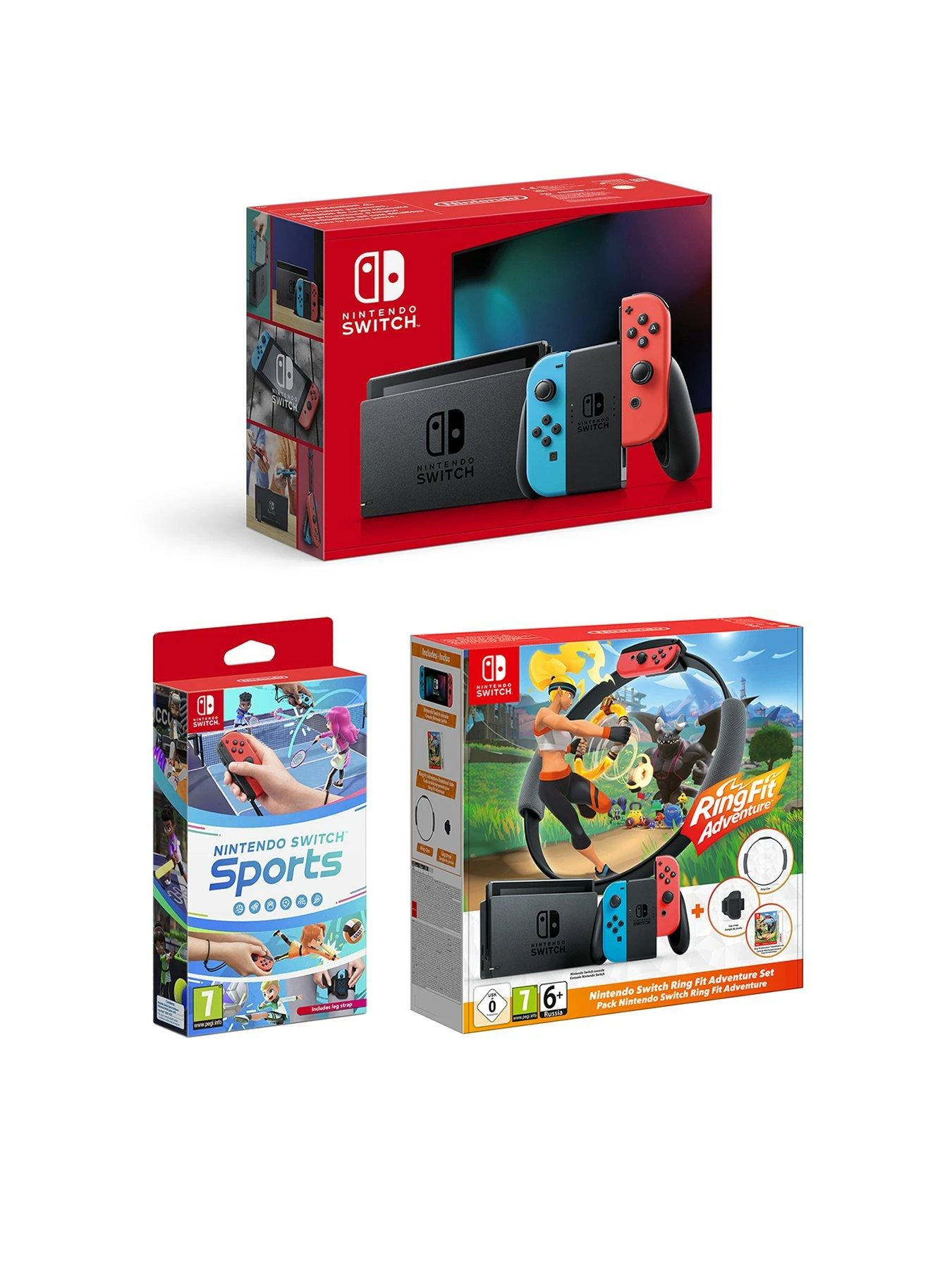 Nintendo Switch Neon Console With Sports & Ring Fit Adventure 3 Nintendo Switch Neon Console With Sports & Ring Fit Adventure