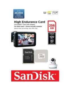 SanDisk High Endurance MicroSD 256GB + SD Adapter - For Dash Cams & Home Monitoring