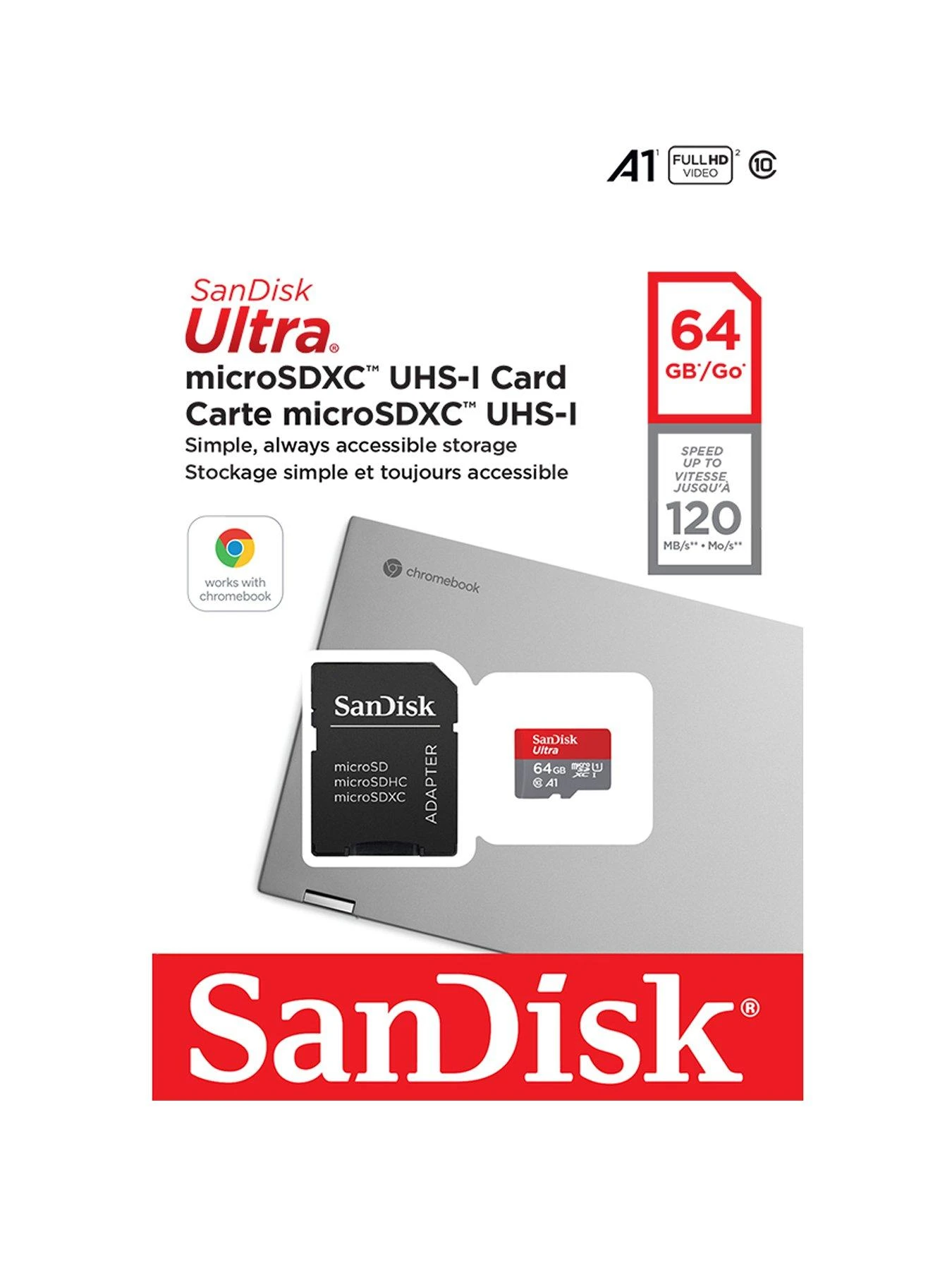 SanDisk Ultra 64GB MicroSDXC UHS-I Card For Chromebooks - With Adapter 3 SanDisk Ultra 64GB MicroSDXC UHS-I Card For Chromebooks - With Adapter