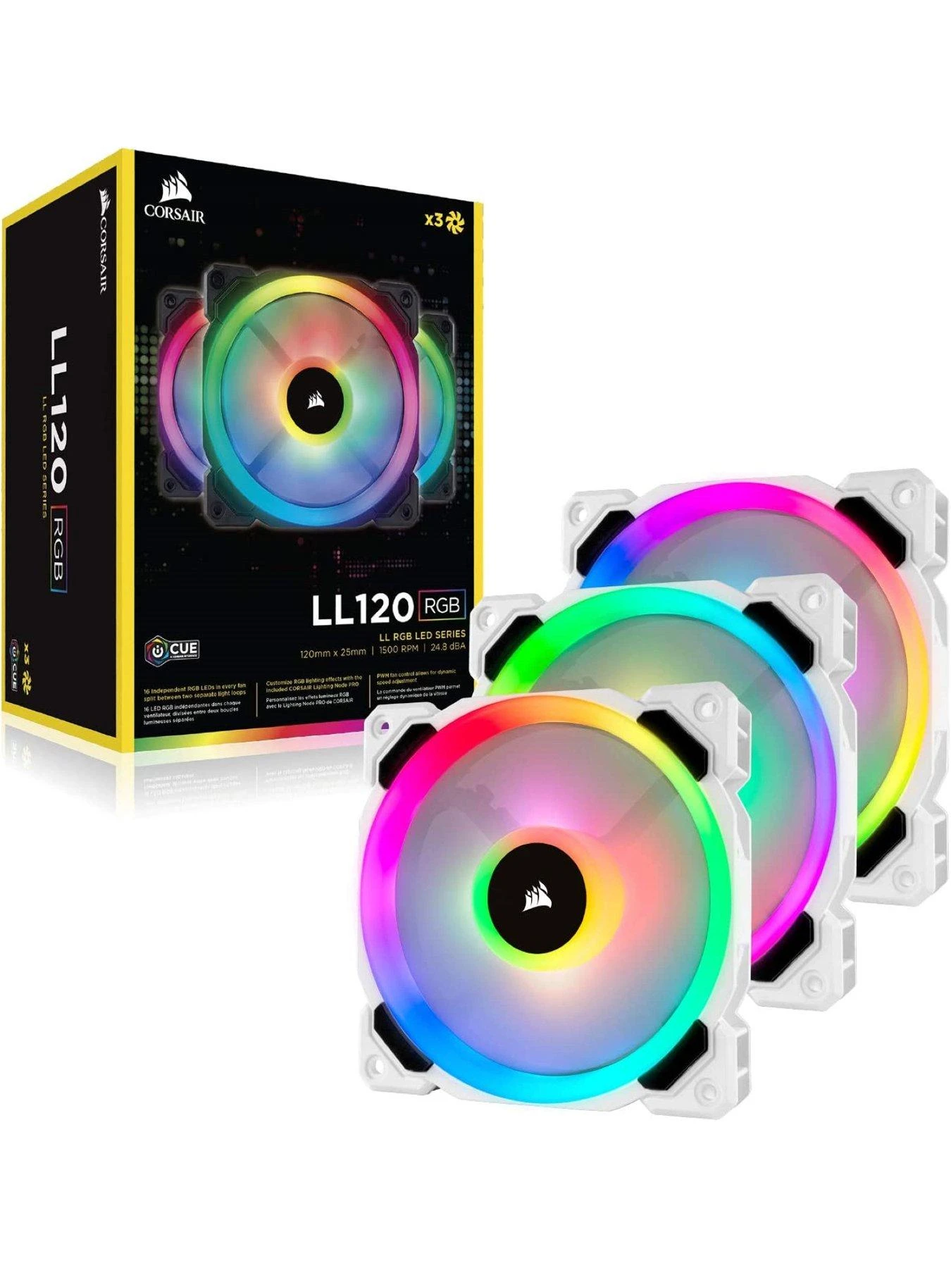 CORSAIR LL Series, White LL120 RGB, 120mm RGB LED Fan, Triple Pack Fan 6 CORSAIR LL Series, White LL120 RGB, 120mm RGB LED Fan, Triple Pack Fan - Image 4