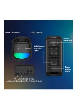 Sony SRS-XV800 Wireless Party Speaker With Powerful 360° Sound And MEGA BASS - 25 Hours Battery Life, Portable, Lighting, Karaoke - Black -NARA Computer Shop VL6QB SQ3 0000000004 BLACK SLa