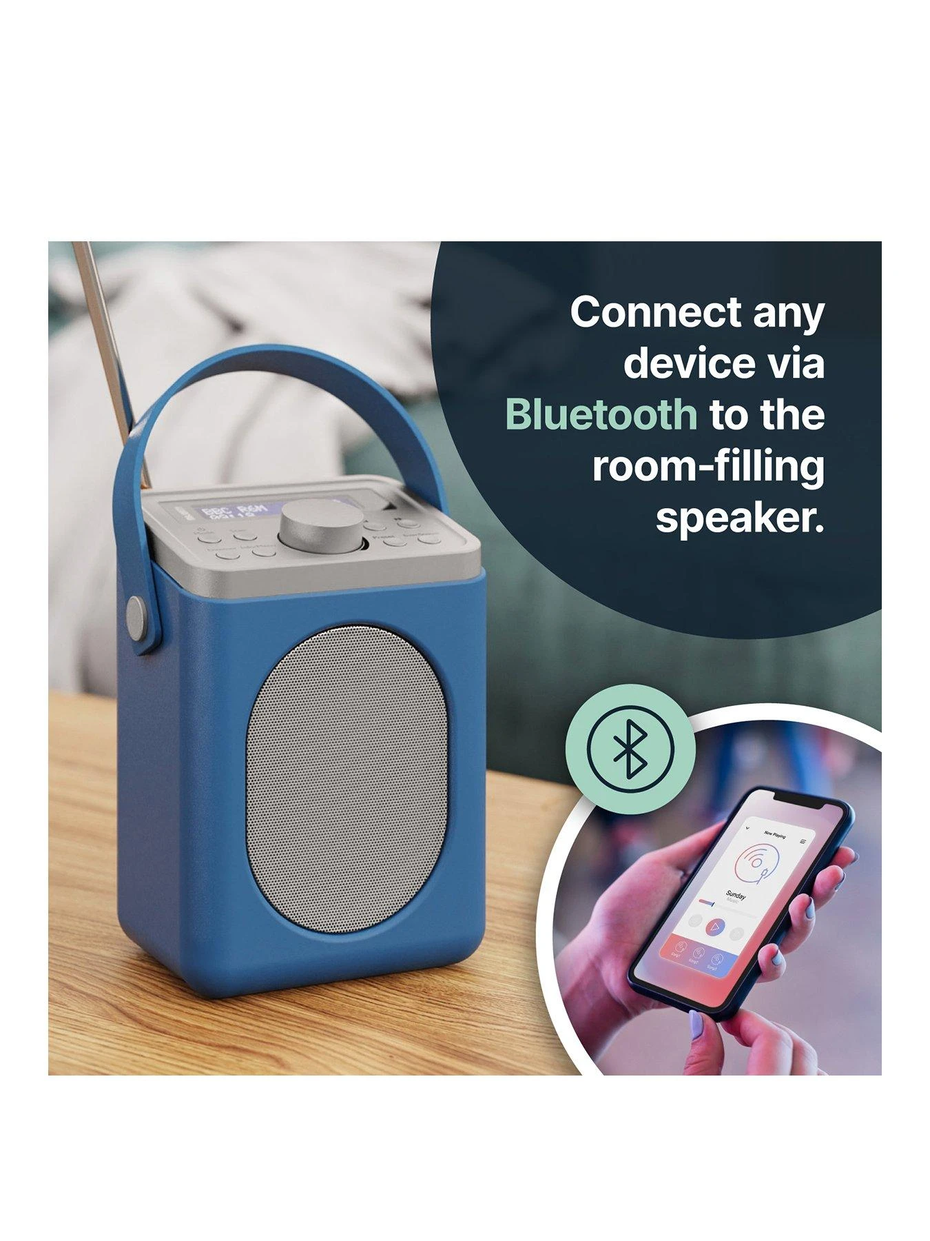 Majority Little Shelford Portable DAB/DAB+ And FM Radio With Bluetooth, Alarm & Sleep Timer - Blue & Grey 4 Majority Little Shelford Portable DAB/DAB+ And FM Radio With Bluetooth, Alarm & Sleep Timer - Blue & Grey - Image 2