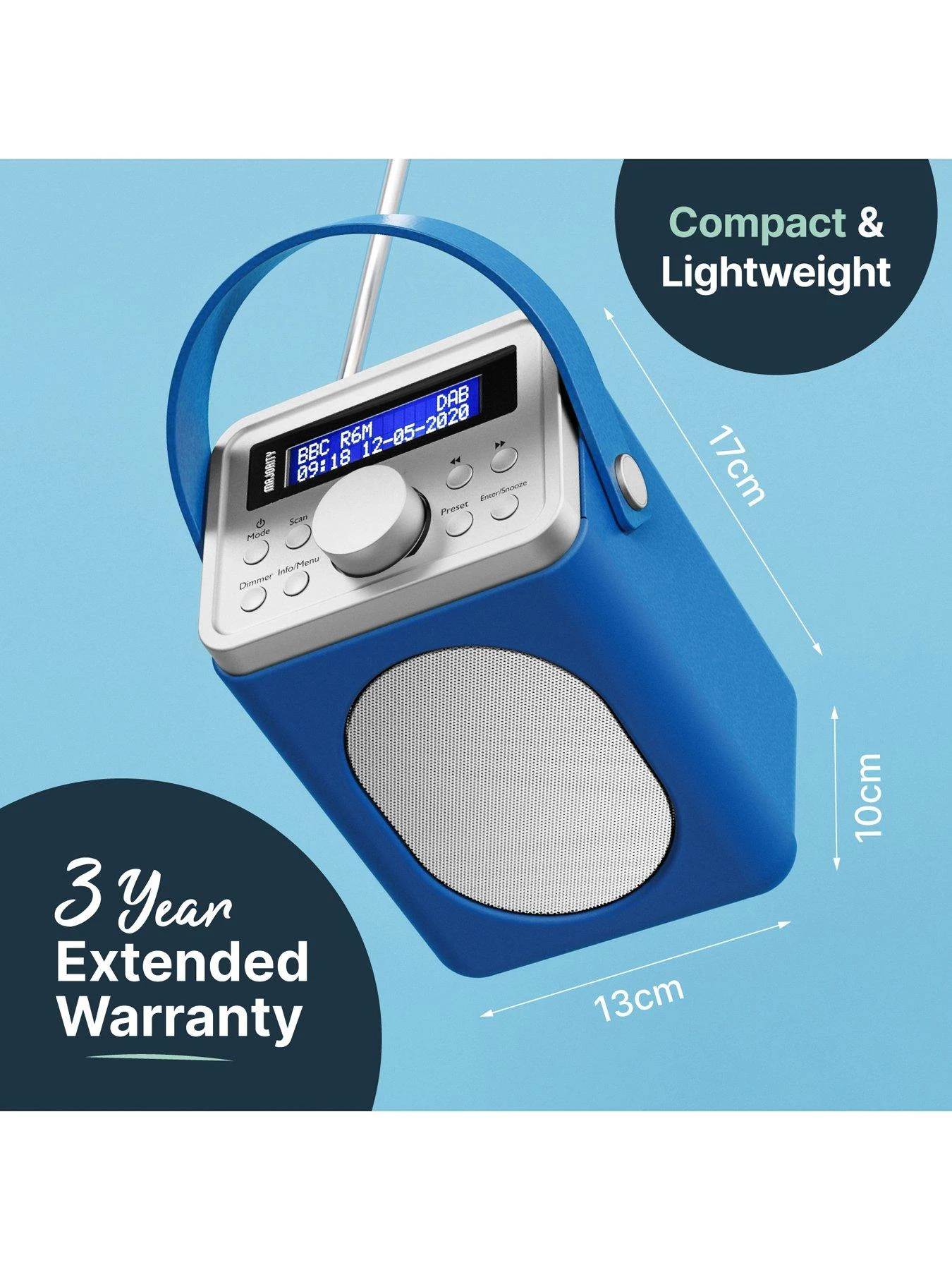 Majority Little Shelford Portable DAB/DAB+ And FM Radio With Bluetooth, Alarm & Sleep Timer - Blue & Grey 8 Majority Little Shelford Portable DAB/DAB+ And FM Radio With Bluetooth, Alarm & Sleep Timer - Blue & Grey - Image 6