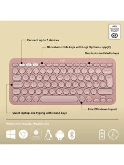 Logitech Pebble Keys 2 K380s, Multi-Device Bluetooth Wireless Keyboard, Slim And Portable - Rose 14 Logitech Pebble Keys 2 K380s, Multi-Device Bluetooth Wireless Keyboard, Slim And Portable - Rose -NARA Computer Shop VQ3D5 SQ6 0000000063 PINK SLd2