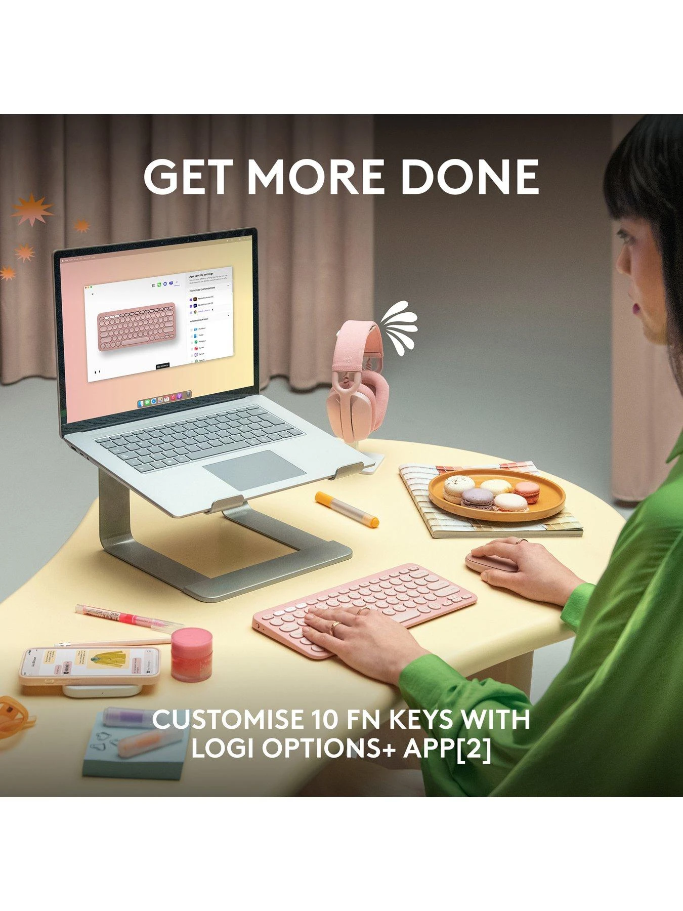 Logitech Pebble Keys 2 K380s, Multi-Device Bluetooth Wireless Keyboard, Slim And Portable - Rose 9 Logitech Pebble Keys 2 K380s, Multi-Device Bluetooth Wireless Keyboard, Slim And Portable - Rose - Image 7