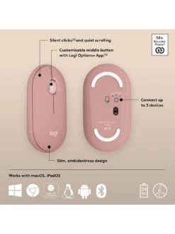 Logitech Pebble Mouse 2 M350s Slim Bluetooth Wireless Mouse, Lightweight, Quiet Clicks - Rose -NARA Computer Shop VQ3D7 SQ6 0000000063 PINK SLd2