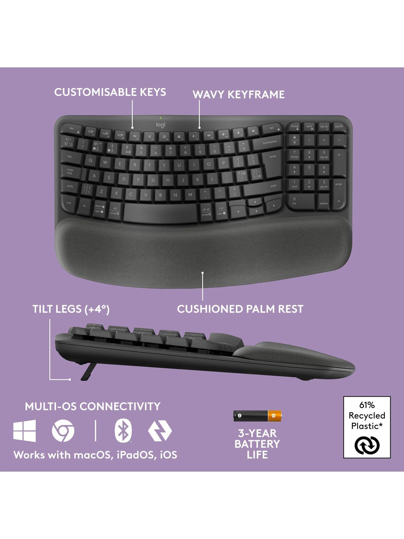 Logitech Wave Ergonomic Keys - Graphite 8 Logitech Wave Ergonomic Keys - Graphite - Image 6