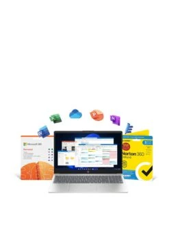 HP 15-fc0008na, AMD Ryzen 5, 8GB RAM 256GB SSD, 15in Laptop - Silver With Microsoft M365 Personal (1 Year) & Norton 360 Deluxe 3 Device 1 Year Included