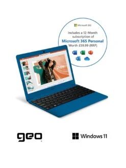 Geo Geobook 110 11.6in 4GB 128GB Windows 11 Blue Laptop, Headset, Mouse And Sleeve Bundle -NARA Computer Shop VS583 SQ3 0000000020 BLUE SLa