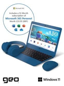Geo Geobook 110 11.6in 4GB 128GB Windows 11 Blue Laptop, Headset, Mouse And Sleeve Bundle -NARA Computer Shop VS583 SQ4 0000000020 BLUE SLd
